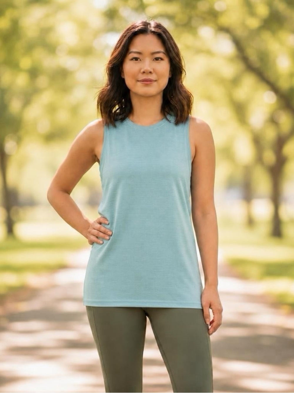 Athleta Womens Small Blue Muscle Tank Top Pleat Back Sleeveless Stretch Yoga Gym